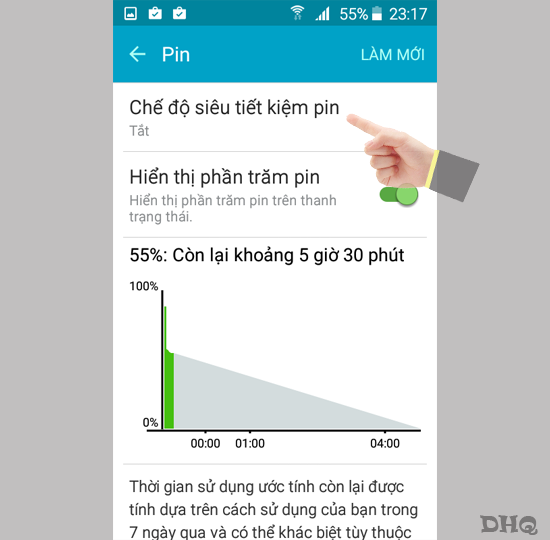 Chọn chế độ siêu tiết kiệm pin